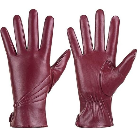Women BlackWinter Leather Warm Touchscreen Driving Texting Cashmere Lined Gloves - Picture 8 of 8
